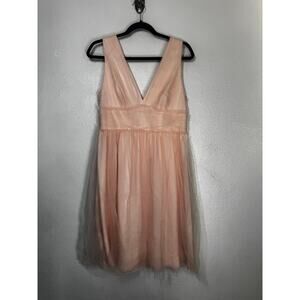 New J. Crew Tulle Mini Dress Blush Pink Plunge V-Neck Back Zip Sleeveless Sz 10
